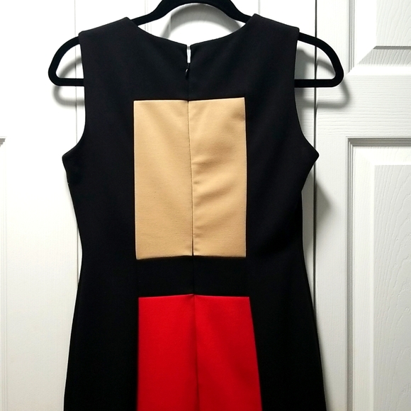 Calvin Klein Sheath Sleeveless Career Dress Zipper Back Size 2 Color Block Retro - Picture 5 of 6